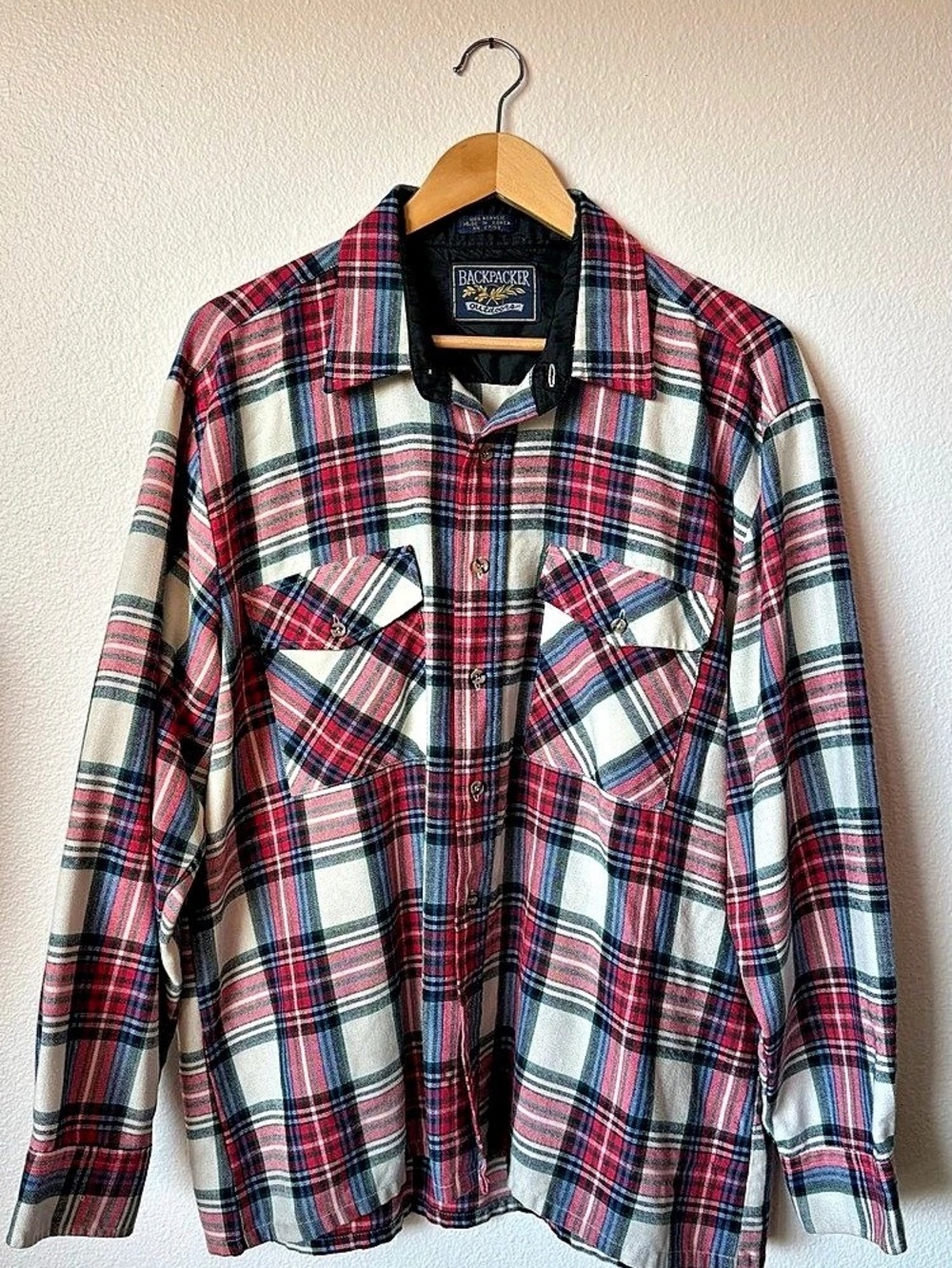 Vintage Backpacker Outdoors Men's XXL Plaid Acrylic Flannel Shirt 90s